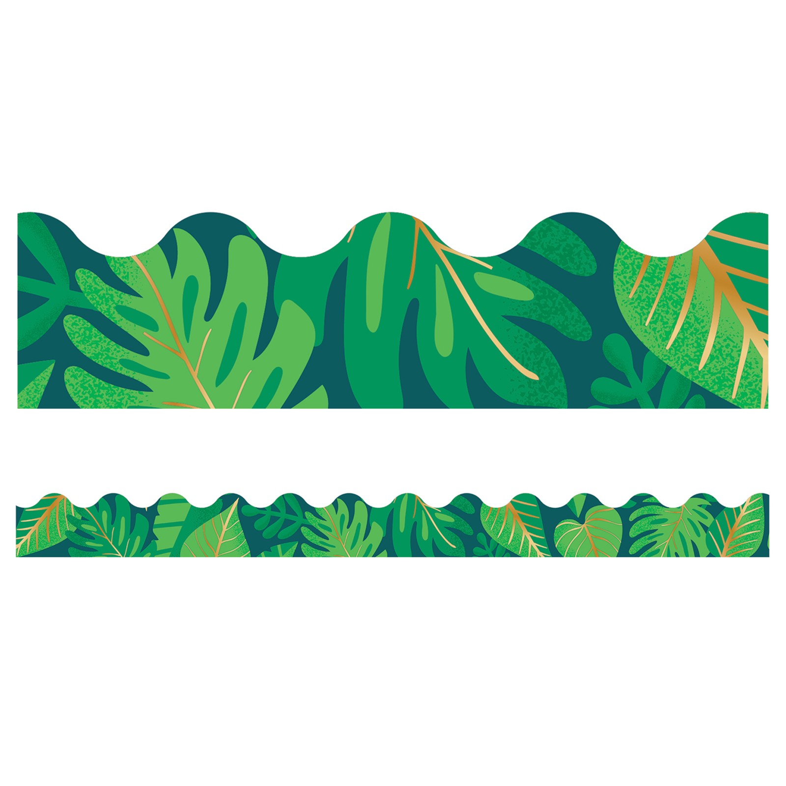 One World Tropical Leaves Scalloped Border, 39 Feet