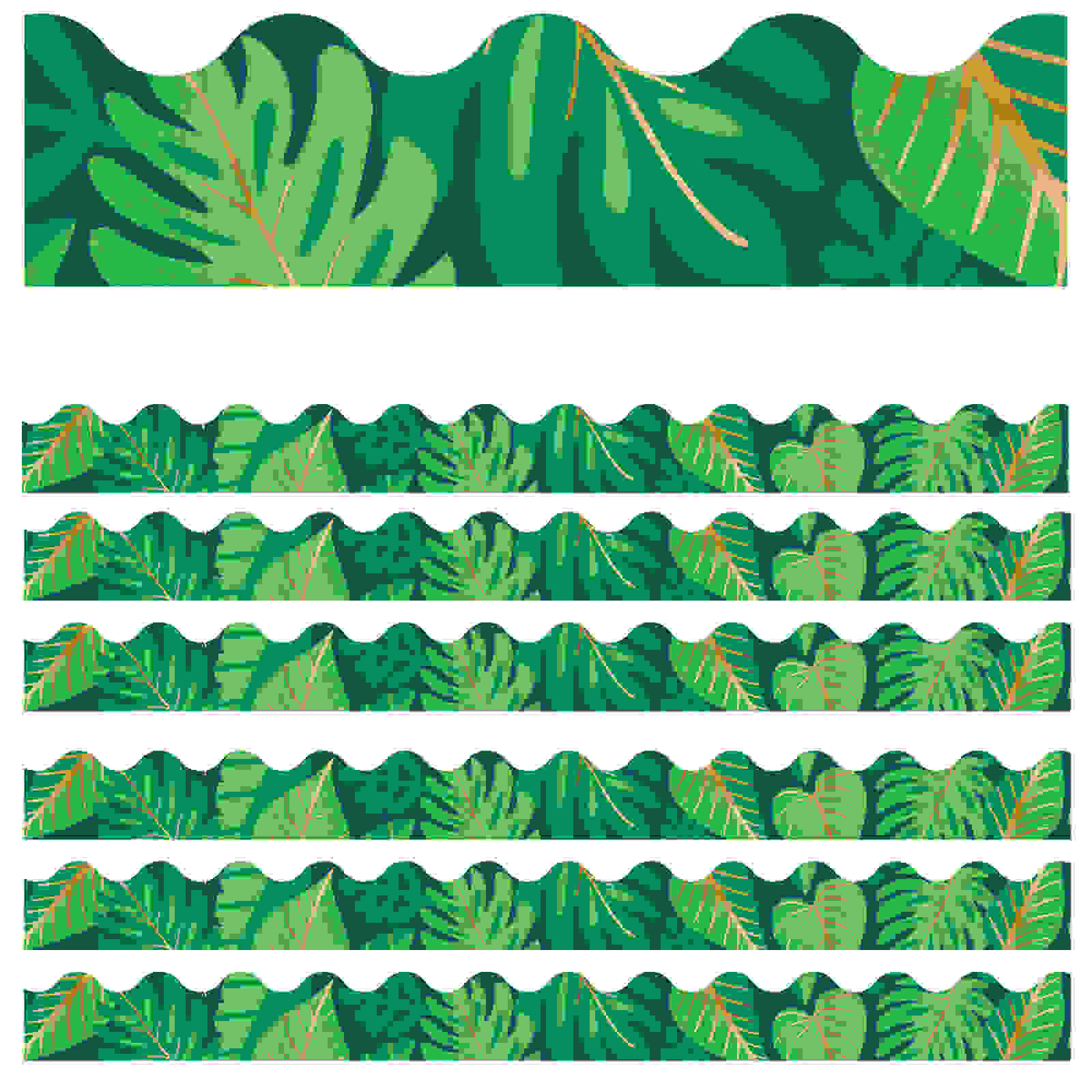 One World Tropical Leaves Scalloped Border, 39 Feet Per Pack, 6 Packs