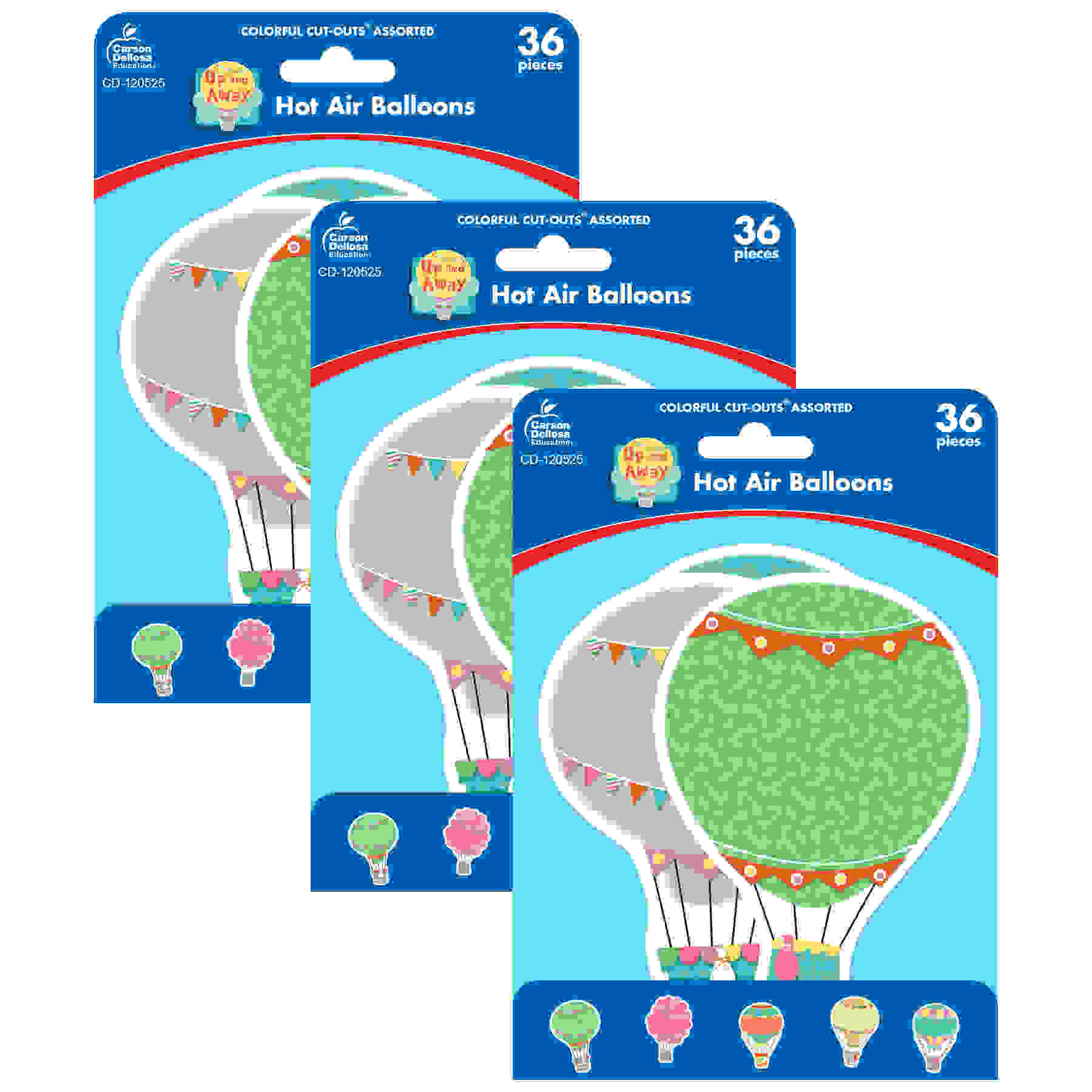 Up and Away Hot Air Balloons Cut-Outs, 36 Per Pack, 3 Packs