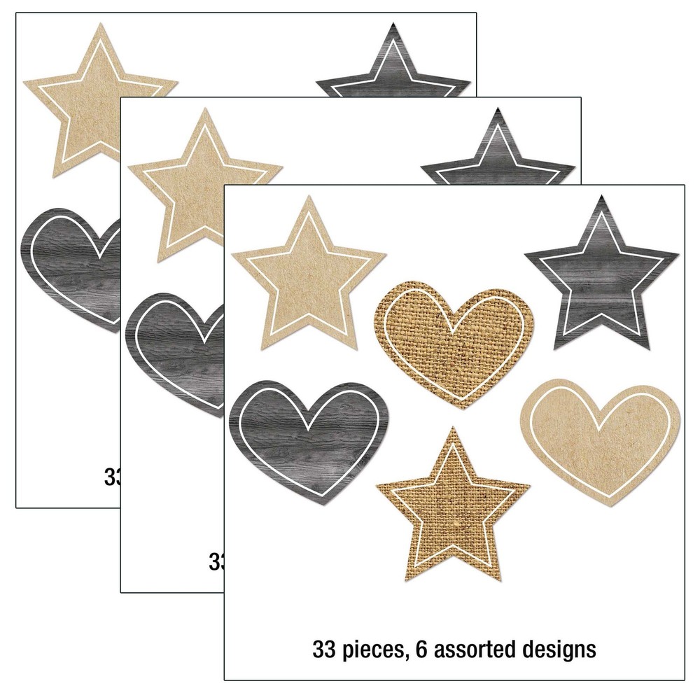 Simply Stylish Burlap Stars and Hearts Cut-Outs, 33 Per Pack, 3 Packs