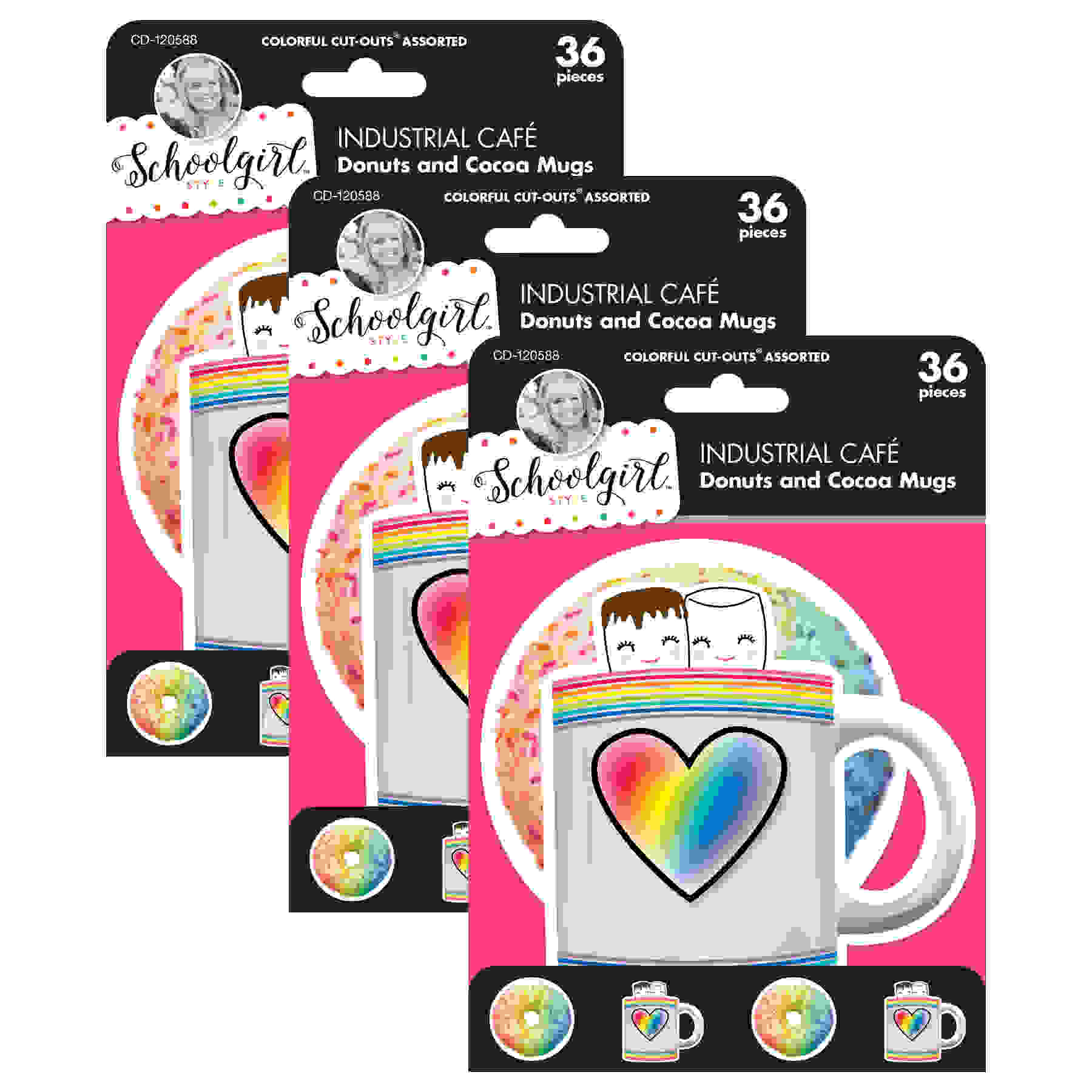 Industrial Cafe Donuts and Cocoa Mugs Cut-Outs, 36 Per Pack, 3 Packs