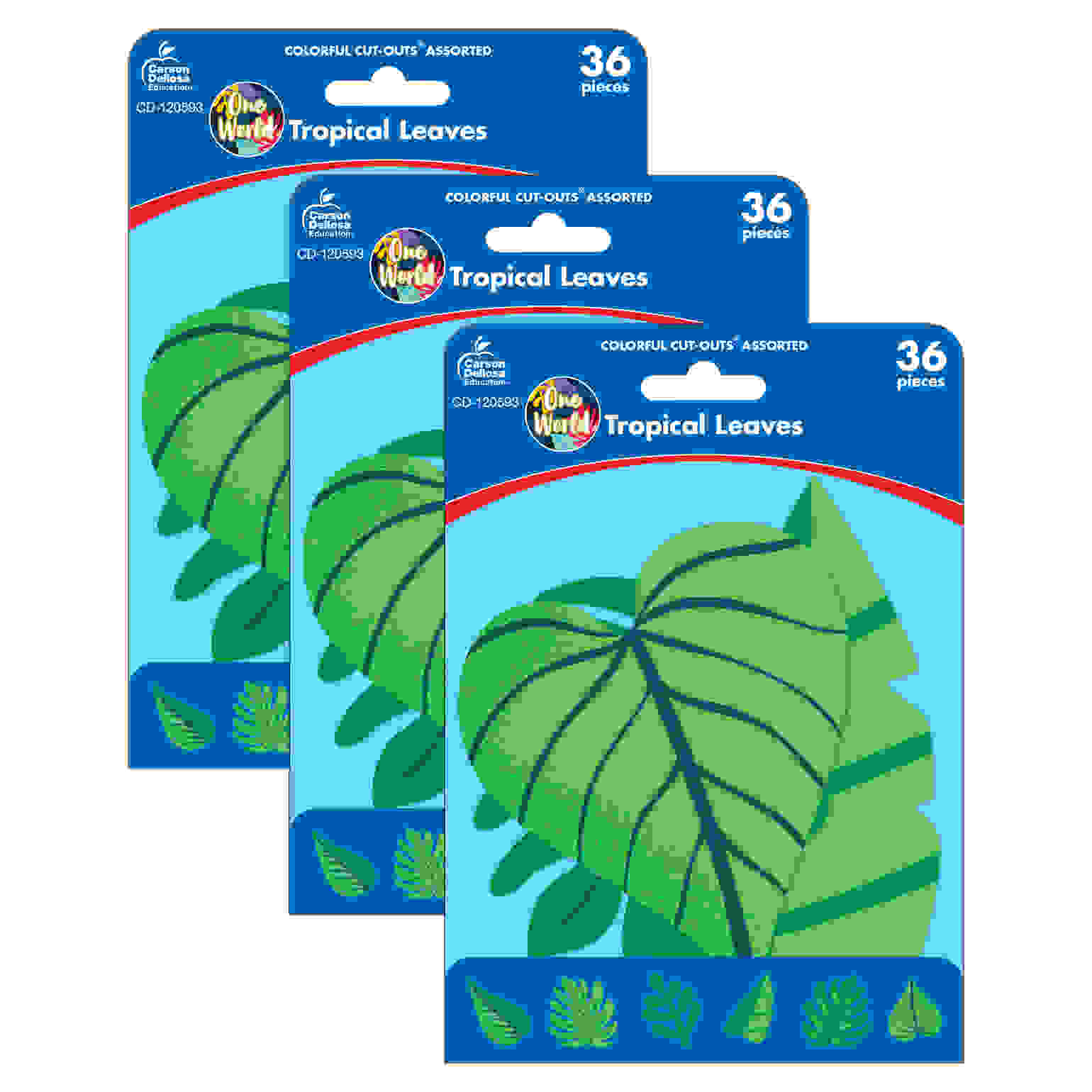 One World Tropical Leaves Cut-Outs, 36 Per Pack, 3 Packs