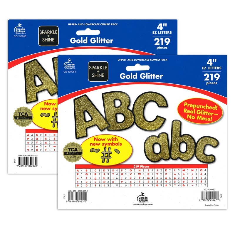 Sparkle + Shine Gold Glitter Combo Pack EZ Letters, 4-inch, 219 Pieces Per Pack, 2 Packs