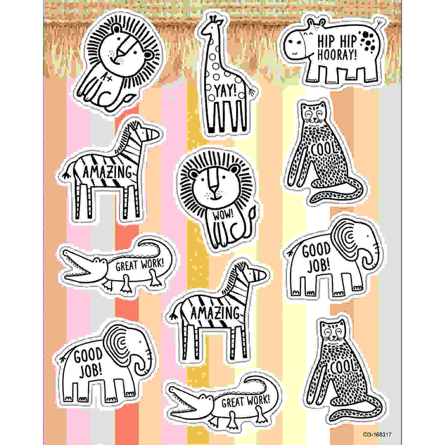 Simply Safari Animals Shape Stickers, Pack of 72