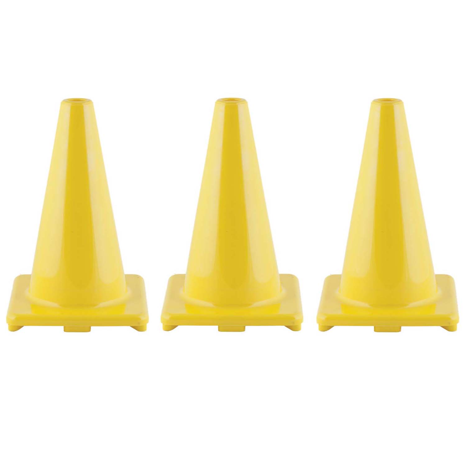 Hi-Visibility Flexible Vinyl Cone, 12", Yellow, Pack of 3