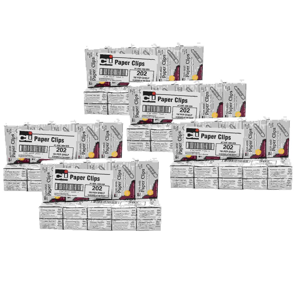 Paper Clips, Non-Skid, Size #1, Silver, 100 Per Box, 100 Boxes