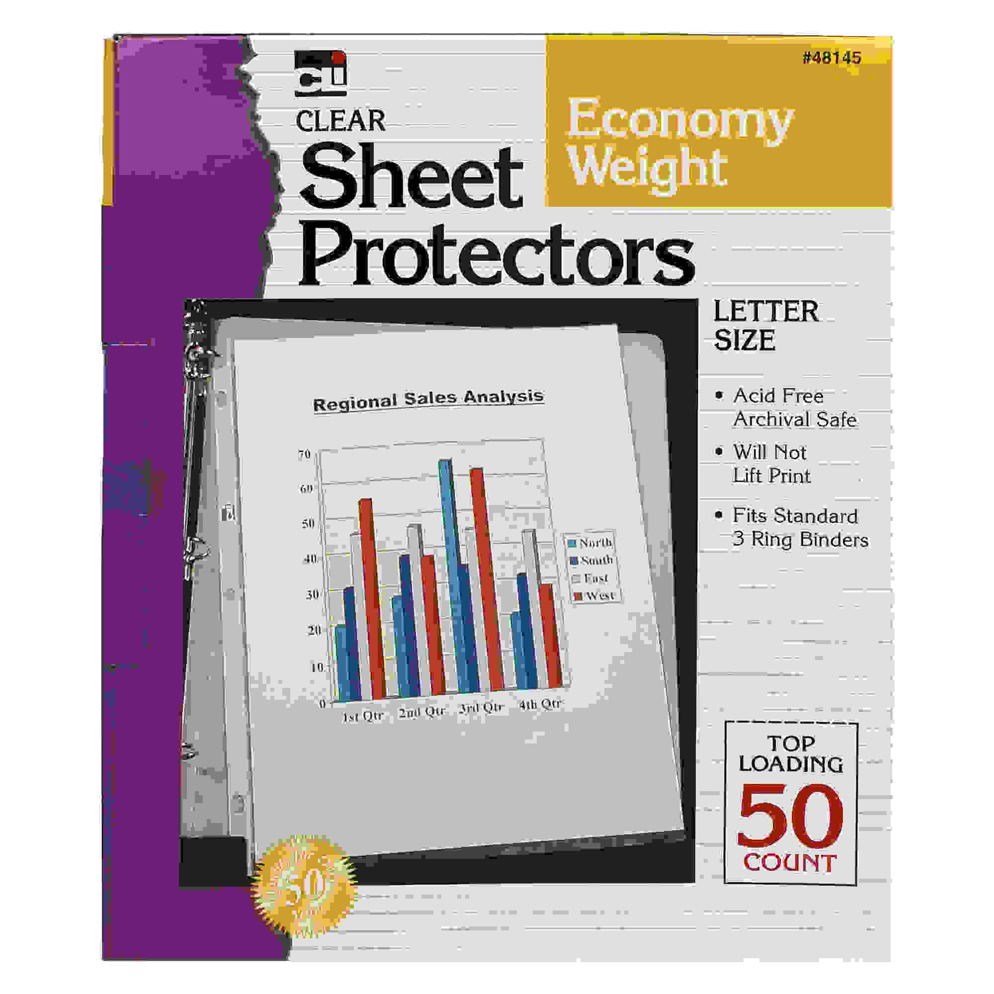 Top Loading Sheet Protectors, Clear, 50 Sheets