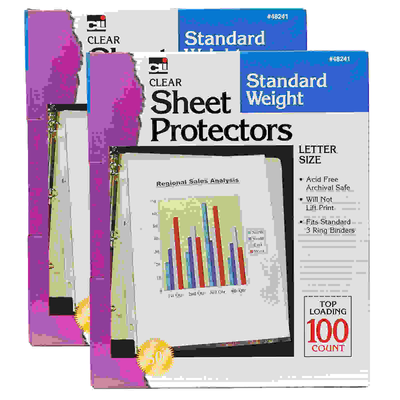 Sheet Protectors, Clear, Standard Weight, Letter Size, 100 Per Box, 2 Boxes