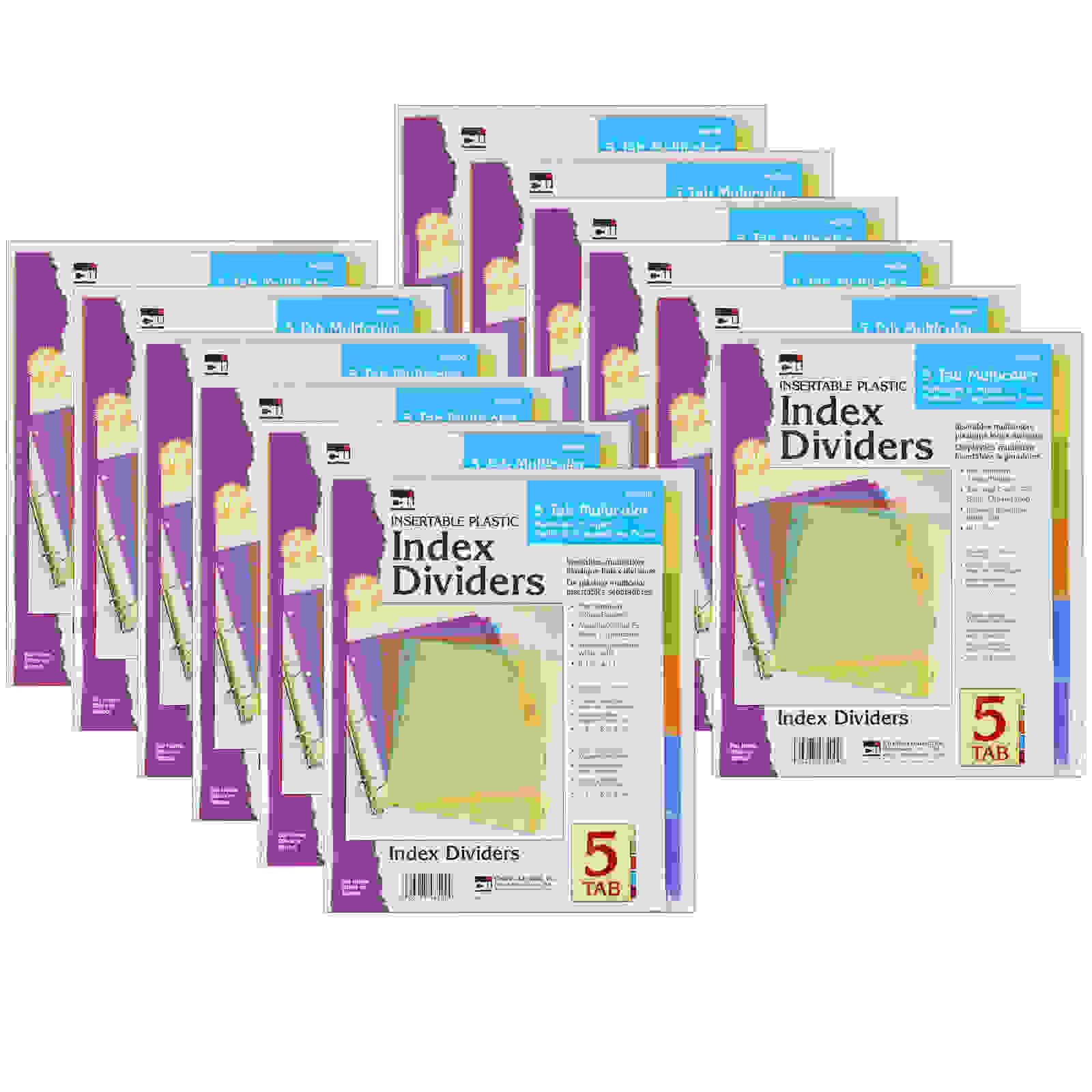 Index Dividers, 5-Tab, Assorted Colors, 5 Per Pack, 12 Packs