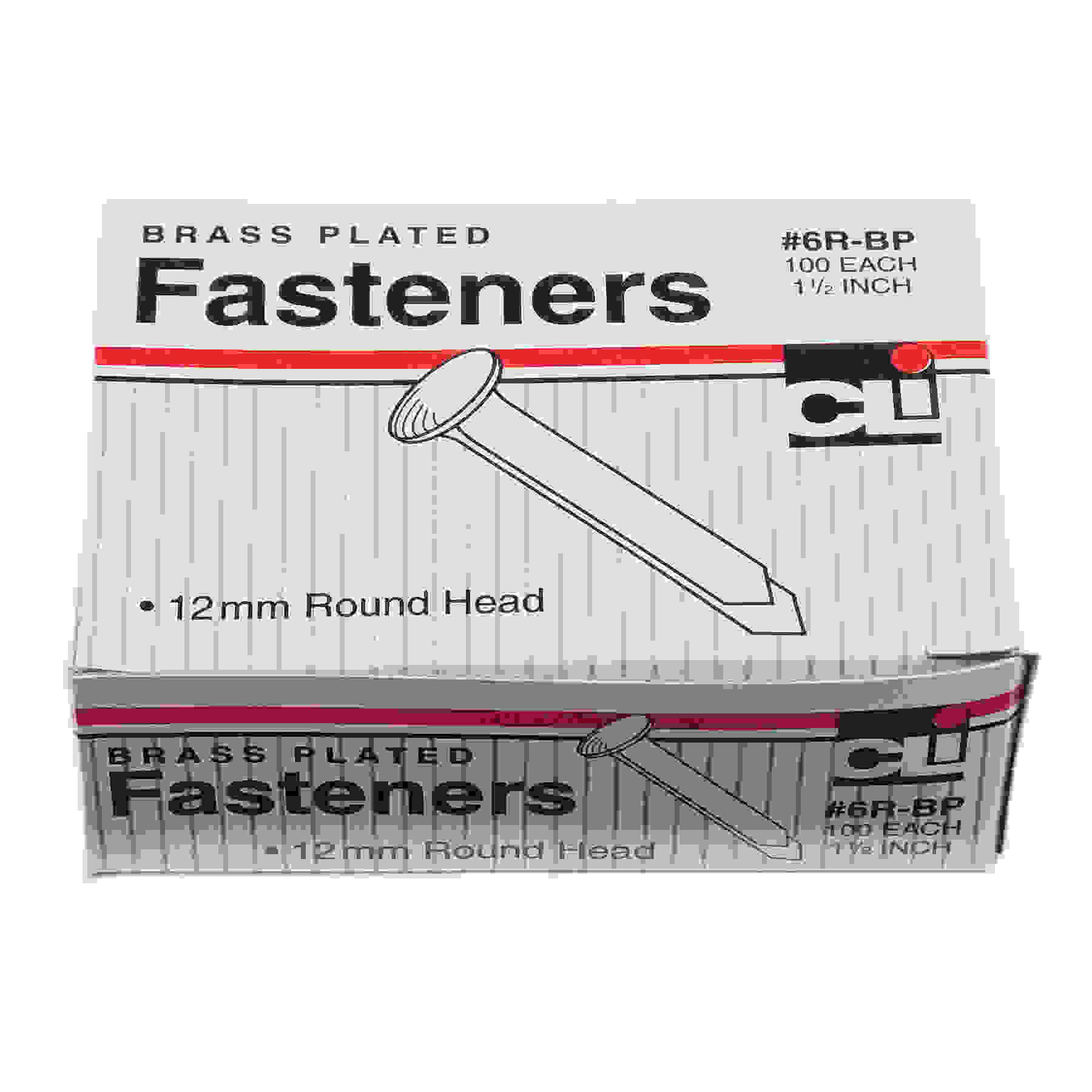 Fasteners, Round Head, Brass Plated, 1-1/2 Inch Shank, 12 MM Head, Box of 100