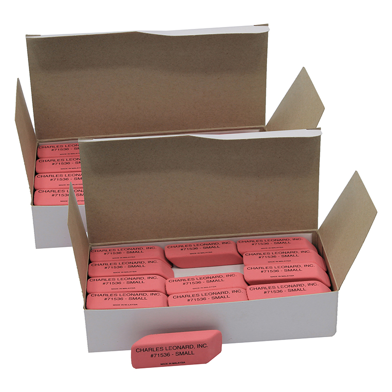 Natural Rubber Wedge Pink Erasers, Small, Box of 36