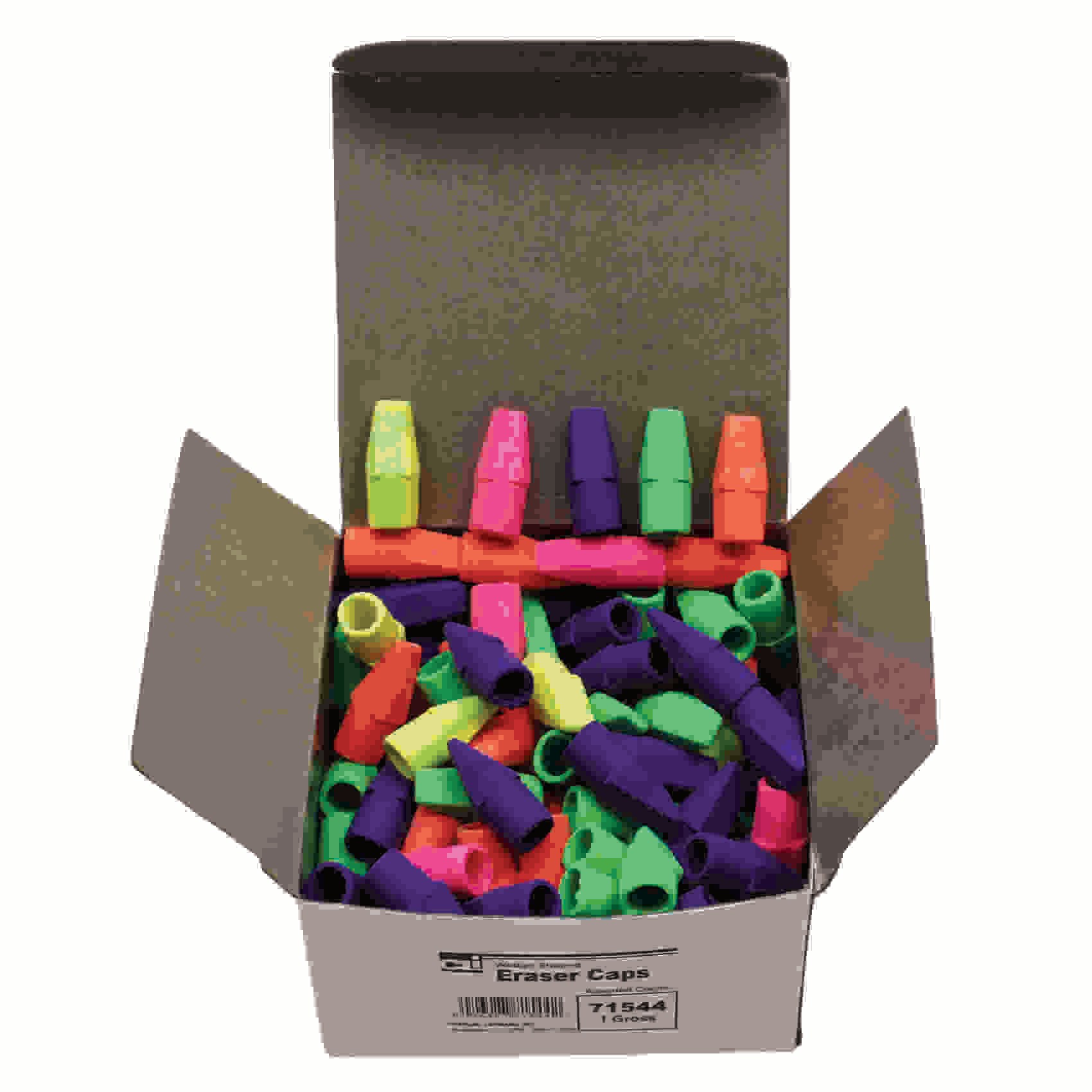 Pencil Eraser Caps, Latex Free, Assorted Colors, 144/Box