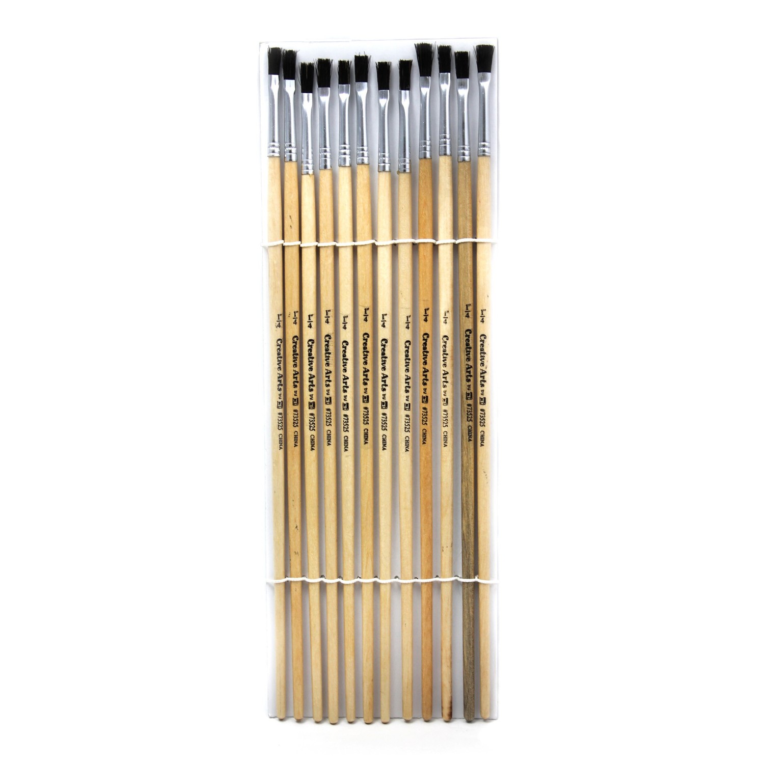 Flat Tip Easel Paint Brushes with Long Handle, 0.25 Inch, Natural Handles and Black Bristles, 12/Pack