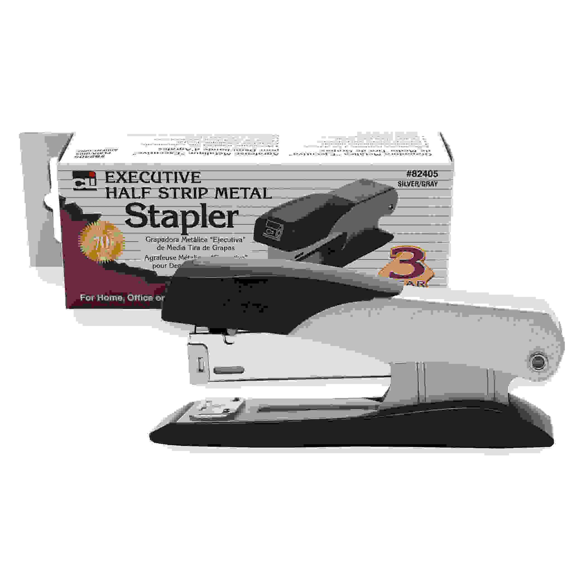 Executive Metal Stapler, Half Strip, Gray