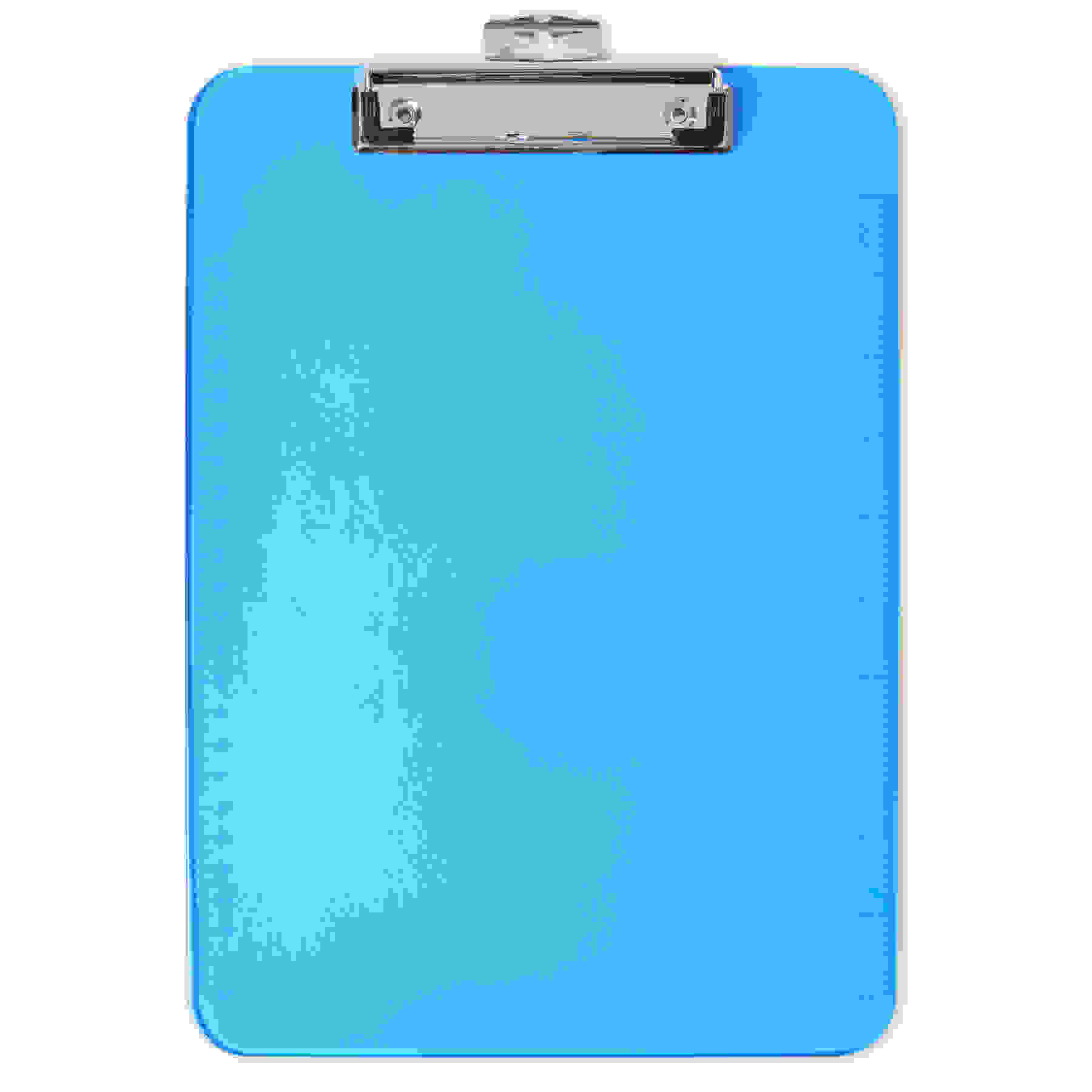 Plastic Clipboard, Letter Size, Low Profile Clip, Neon Blue