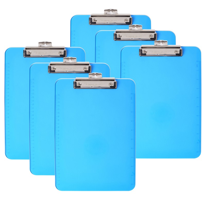 Plastic Clipboard, Letter, Neon Blue, Pack of 6