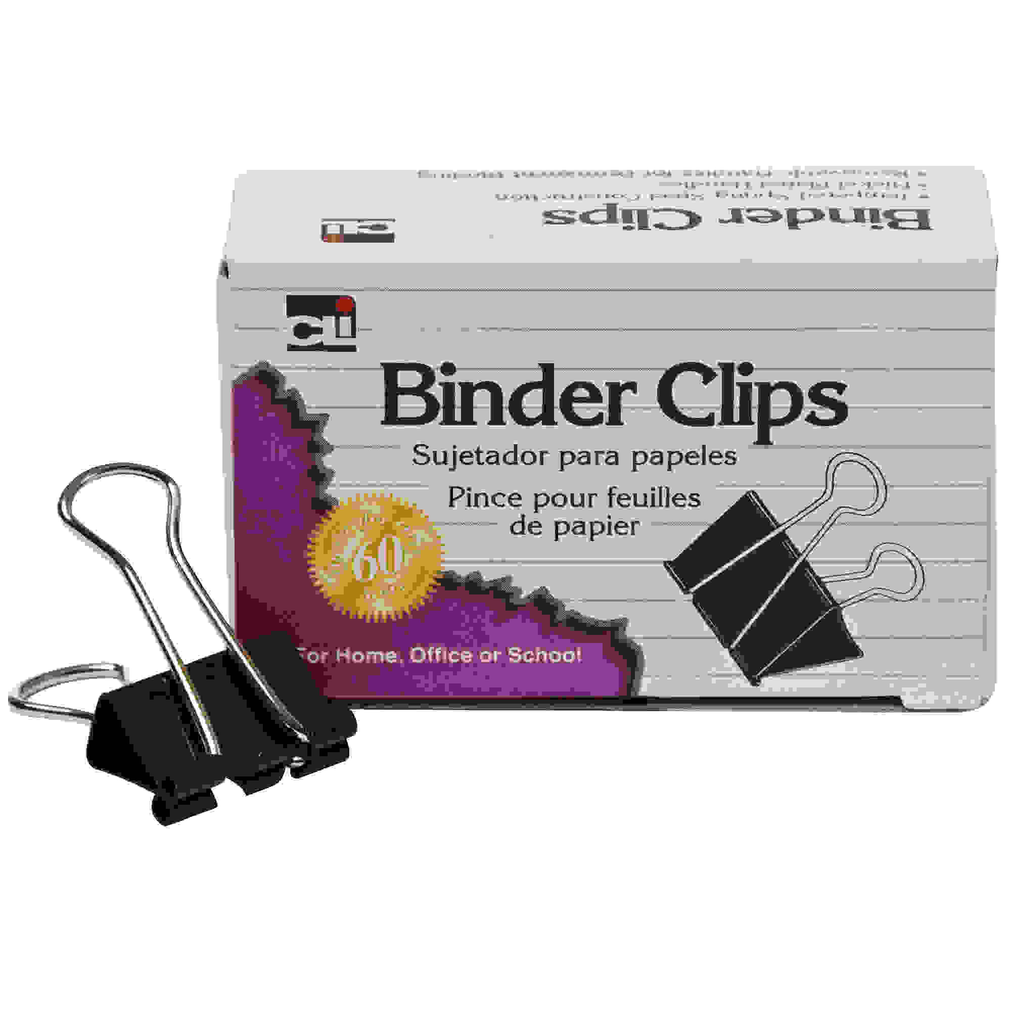 Binder Clips, Medium, 5/8 Capacity, Black/Silver, 12/Box