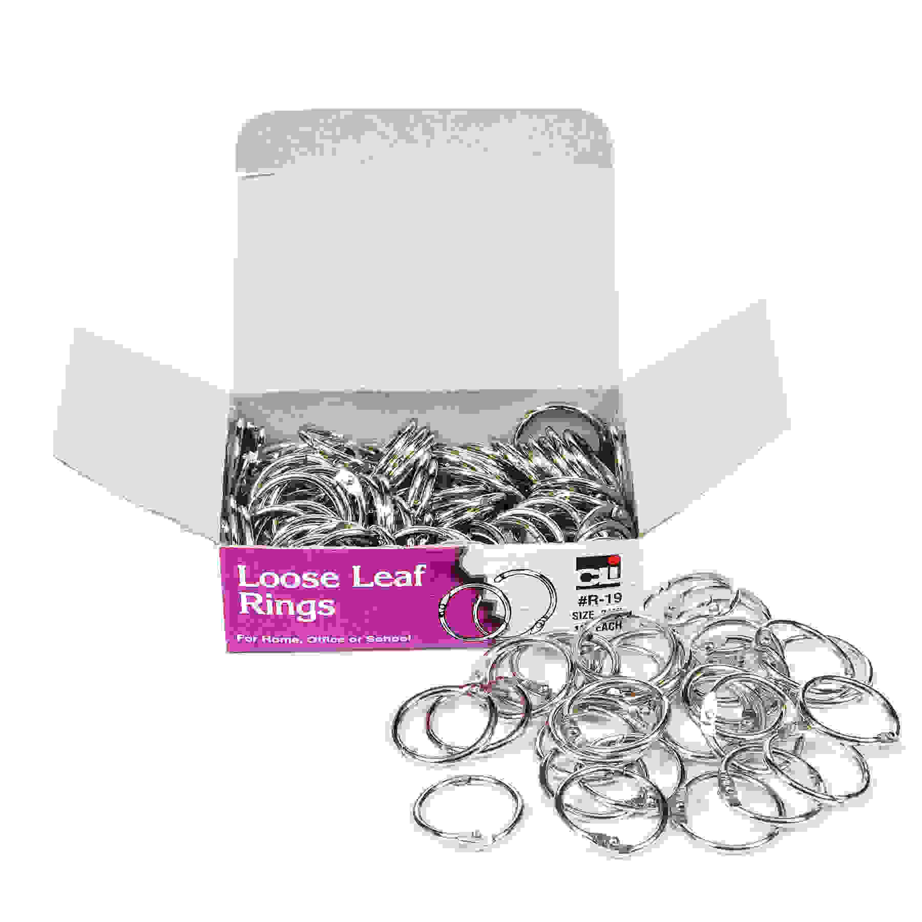 Loose Leaf Rings with Snap Closure, Nickel Plated, 3/4 Inch Diameter, 100/Box