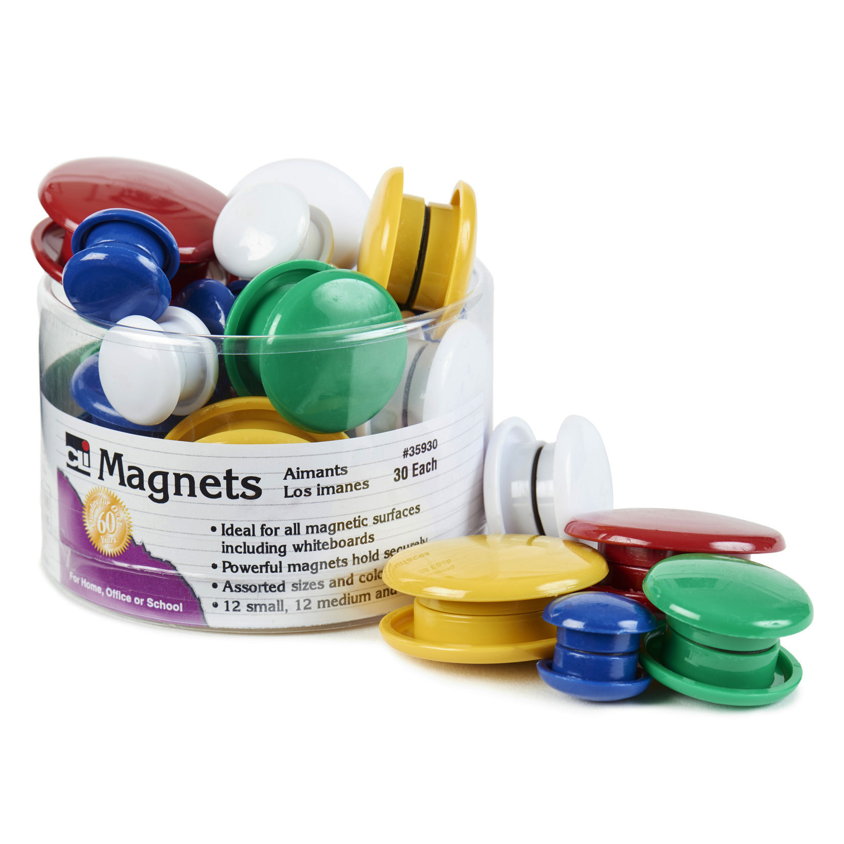 Round Magnets, Assorted Sizes & Colors, Tub of 30