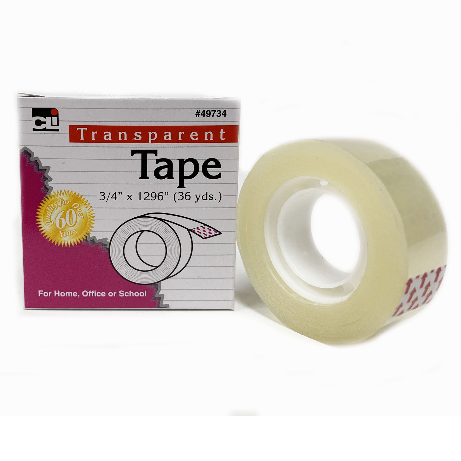 Transparent Tape, 3/4" x 36 yds, 1" Core, 1 Roll