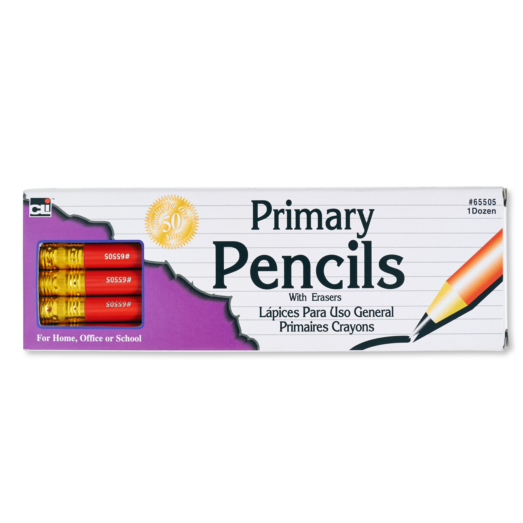 Pencil - Primary - 13/32" - Red W/Eraser - 12/Bx