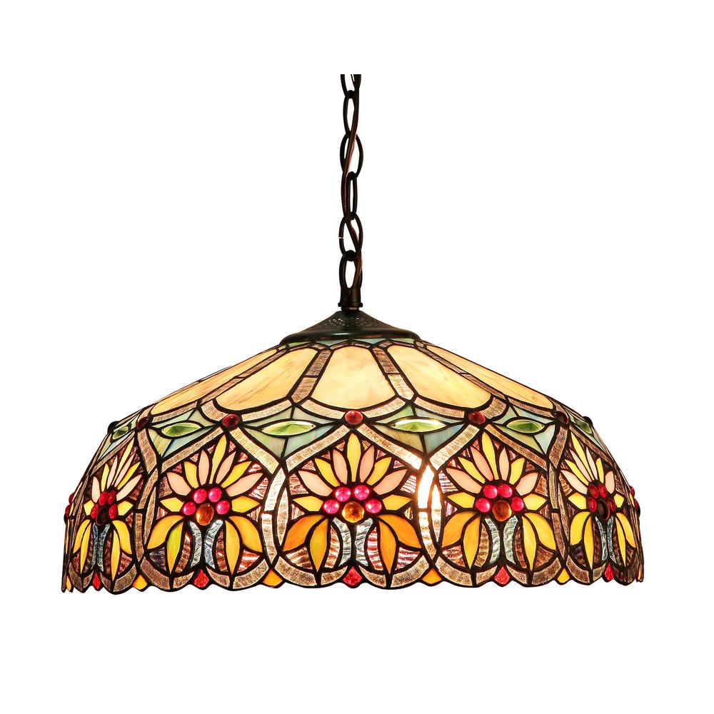SUNNY Tiffany-style 2 Light Floral Ceiling Pendant Fixture 18" Shade