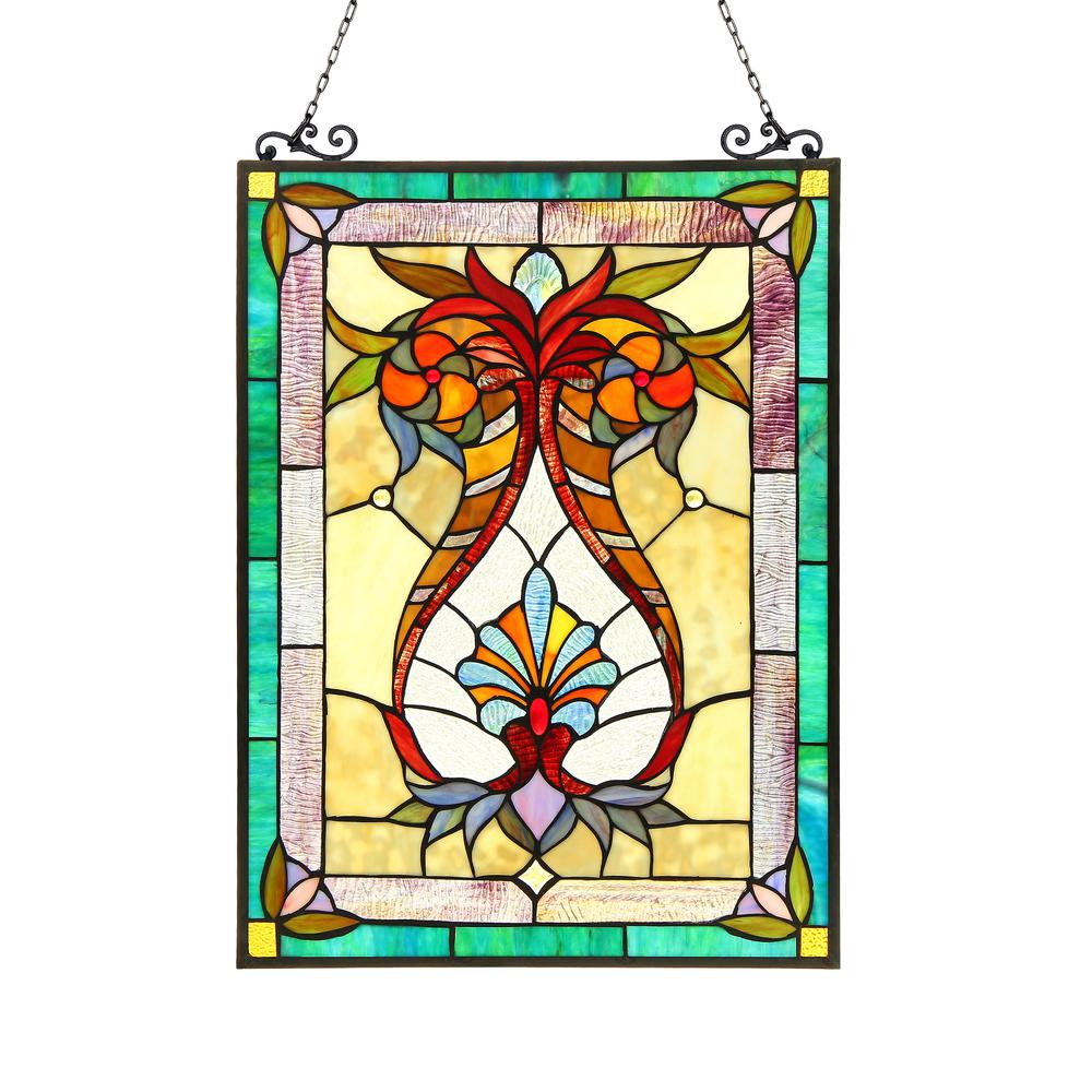 THEODORE Tiffany-glass Victorian Window Panel 17.5x25
