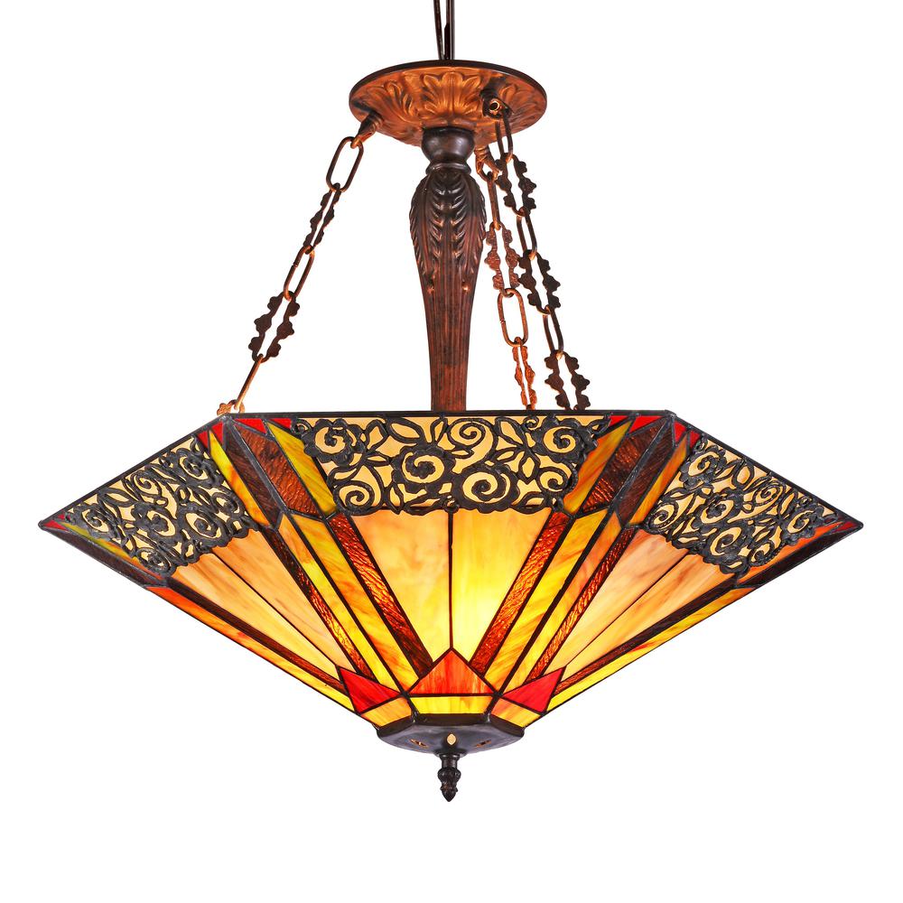 EVELYN Tiffany-style 3 light Ceiling Pendant 24" Shade