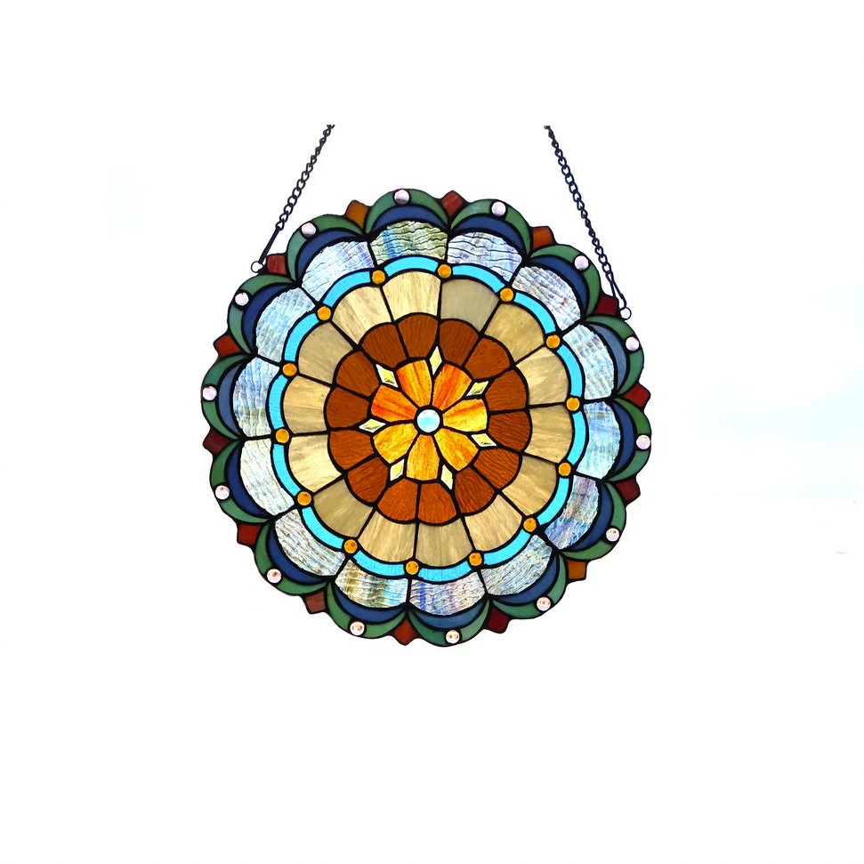 MINERVA Tiffany-glass Circus Tent 18" Round Window Panel