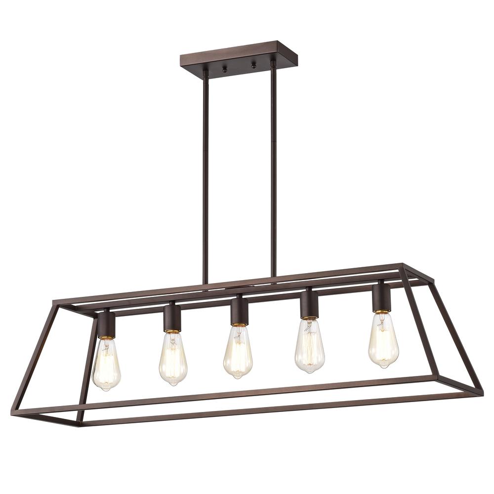 CHLOE Lighting IRONCLAD Industrial 5 Light Oil Rubbed Bronze Island Pendant Ceiling Fixture 38" Wide