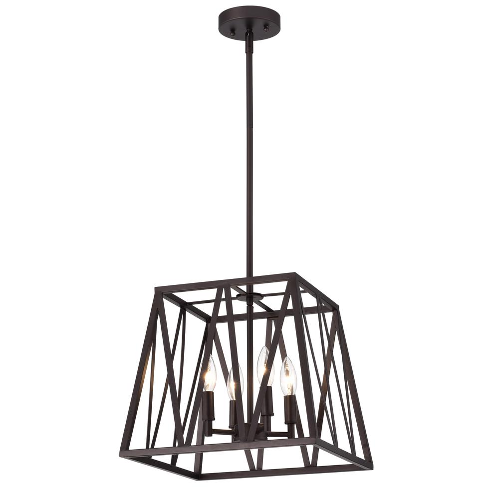 CHLOE Lighting IRONCLAD Industrial 4 Light Oil Rubbed Bronze Inverted Pendant Ceiling Fixture 14" Wide