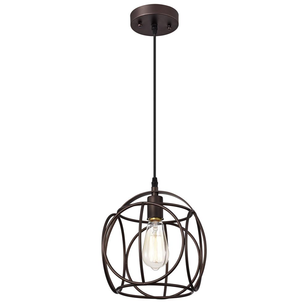 CHLOE Lighting IRONCLAD Industrial 1 Light Oil Rubbed Bronze Mini Pendant Ceiling Fixture 10" Wide