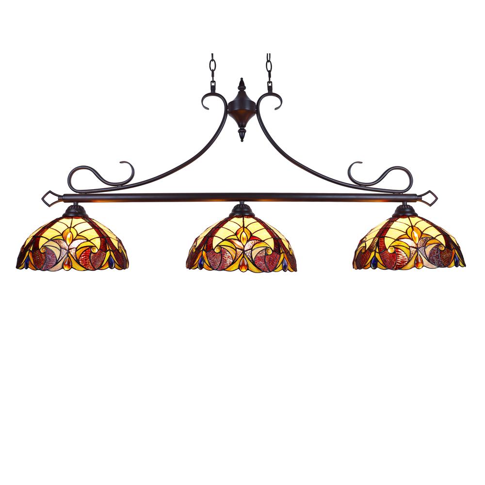 CHLOE Lighting ADIA Victorian Tiffany-style Dark Bronze 3 Light Island Pendant 47" Wide