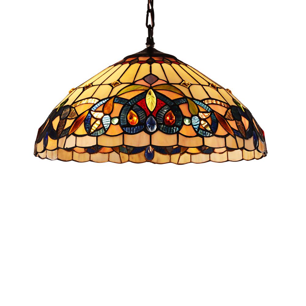 CHLOE Lighting SERENITY Victorian Tiffany-style Blackish Bronze 2 Light Hanging Pendant 18" Wide