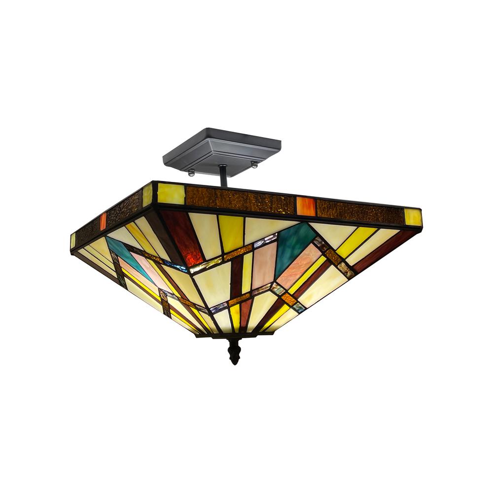 CHLOE Lighting VINCENT Mission Tiffany-style Blackish Bronze 2 Light Semi-Flush 14" Wide