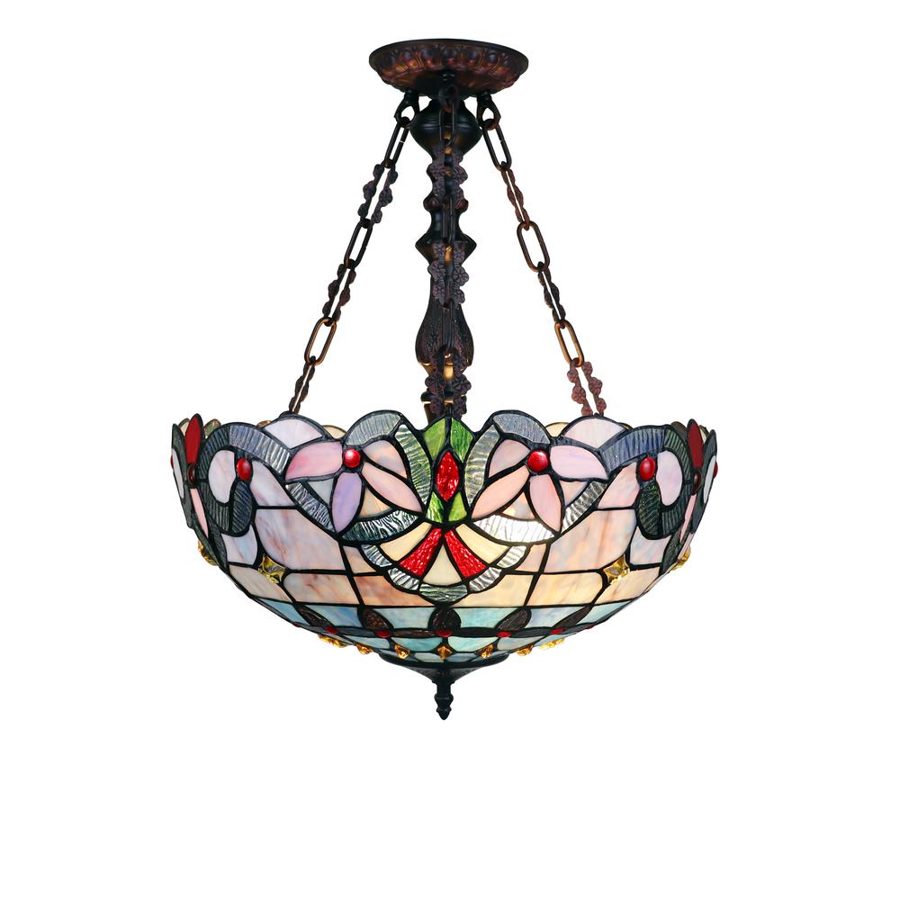 CHLOE Lighting GRENVILLE Victorian Tiffany-Style Dark Bronze 2 Light Inverted Ceiling Pendant 18" Wide