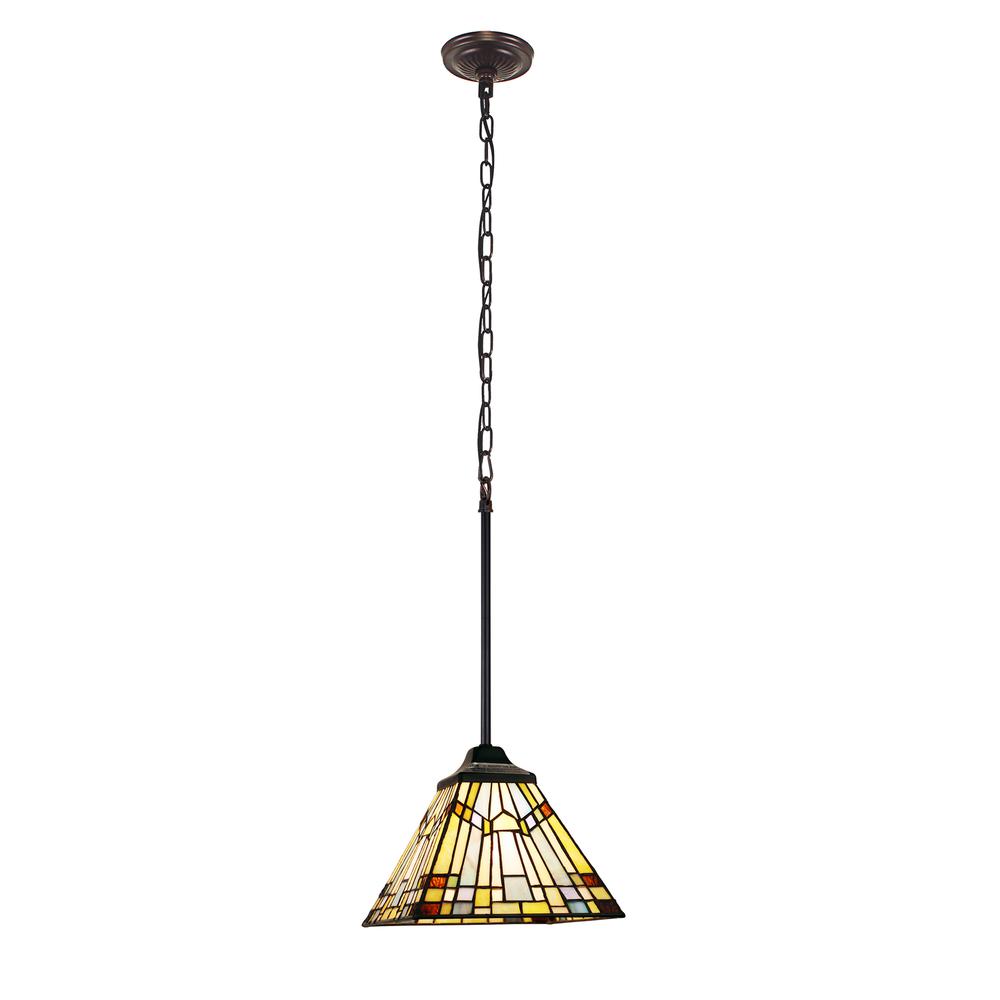 CHLOE Lighting KINSEY Tiffany-Style Blackish Bronze 1-Light Mission Mini-Pendant 8" Shade