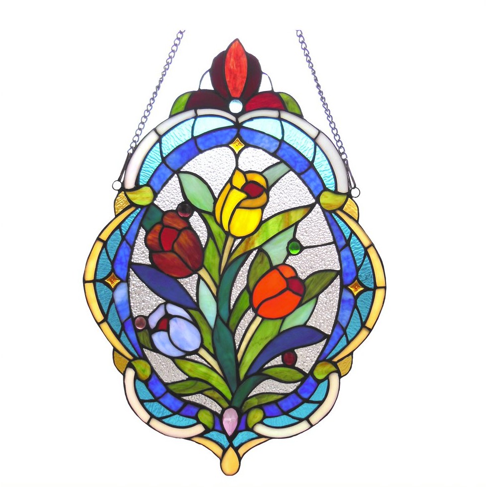 KELDA Tiffany-glass Tulip Window Panel 15.5x22.5