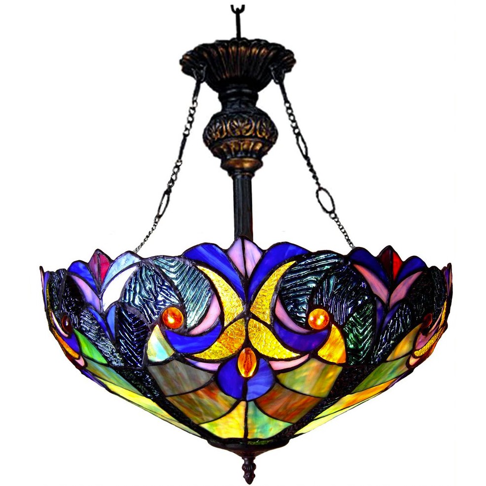 LIAISON Tiffany-style 2 Light Victorian Inverted Ceiling Pendant 18" Shade