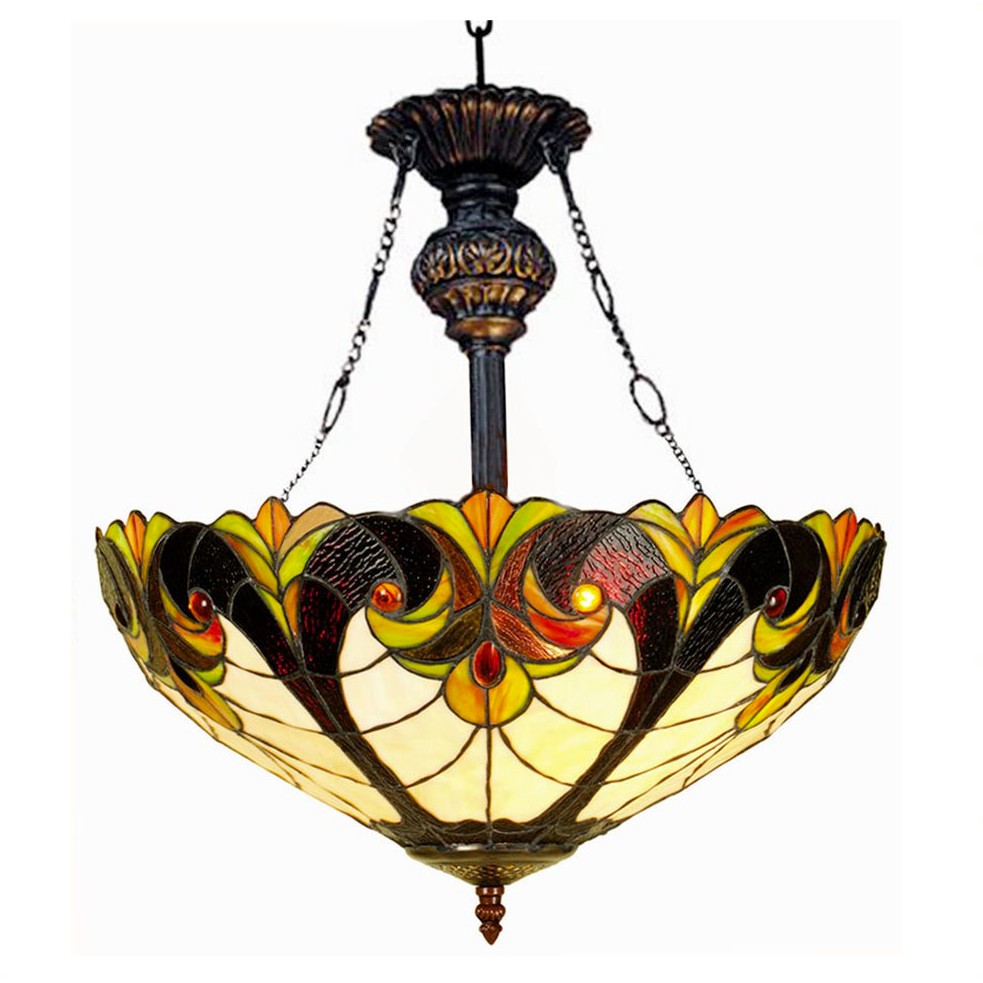 LIAISON Tiffany-style 2 Light Victorian Inverted Ceiling Pendant 18" Shade