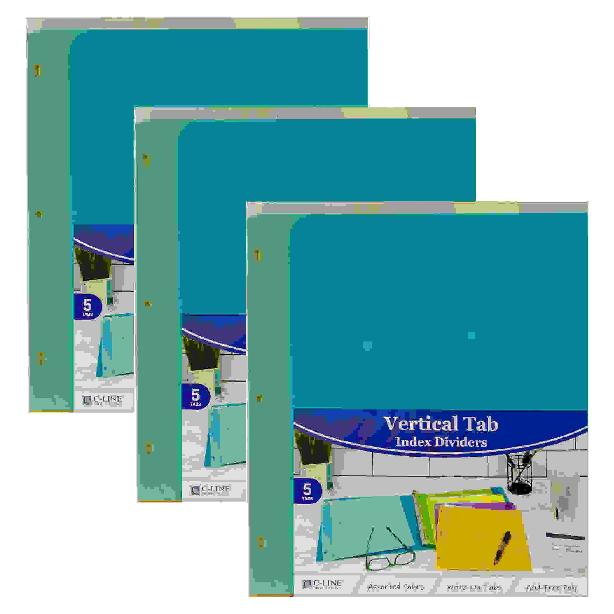 5-Tab Index Dividers with Vertical Tab, Bright Color Assortment, 8-1/2 x 11, 3 Sets