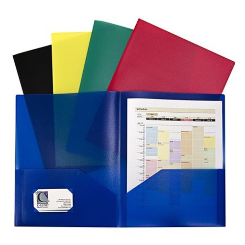 Two-Pocket Heavyweight Poly Portfolio Folder, Assorted Primary Colors, Pack of 10