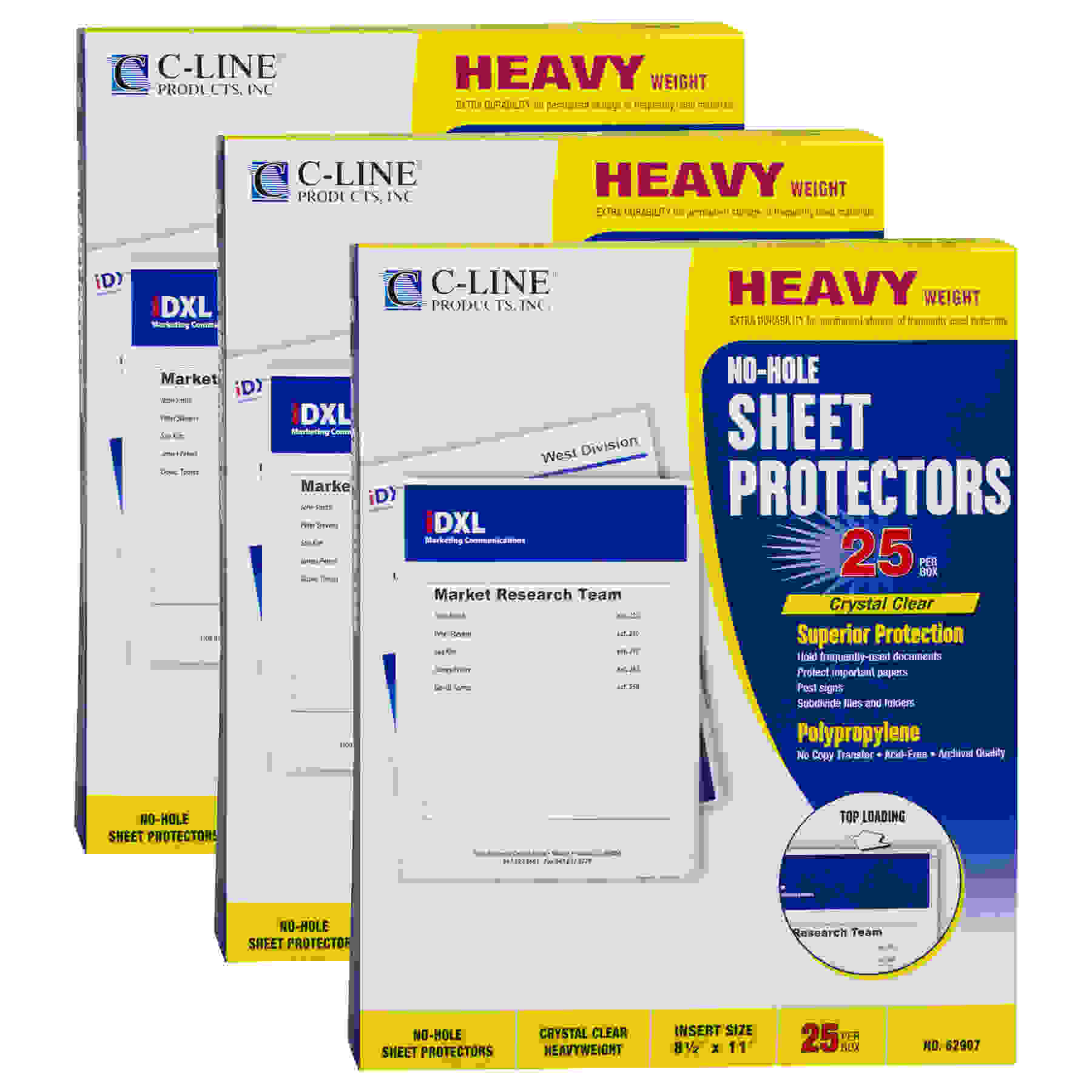 No-Hole Heavyweight Poly Sheet Protectors, Clear, Top Loading, 11" x 8-1/2", 25 Per Box, 3 Boxes