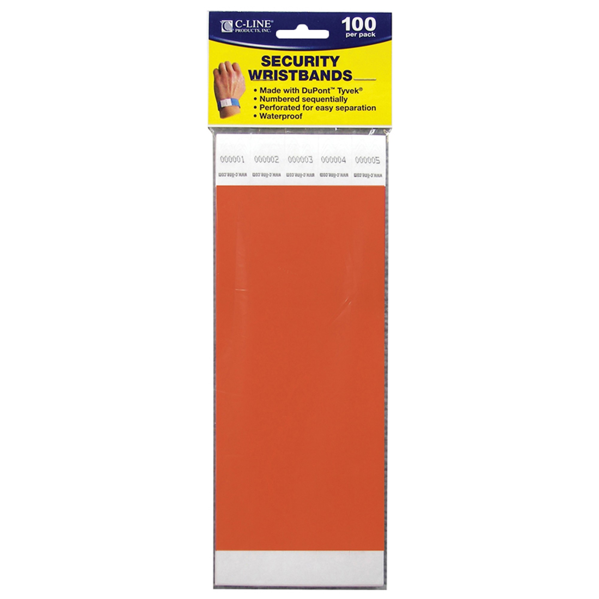 DuPont Tyvek Security Wristband, Orange, 3/4" Width, 10" Length, Pack of 100
