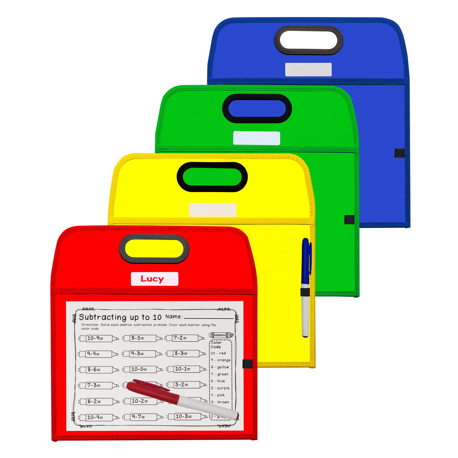 Portable Dry Erase Pockets - Study Aid, Assorted Primary Colors, 10 x 13, 1/EA