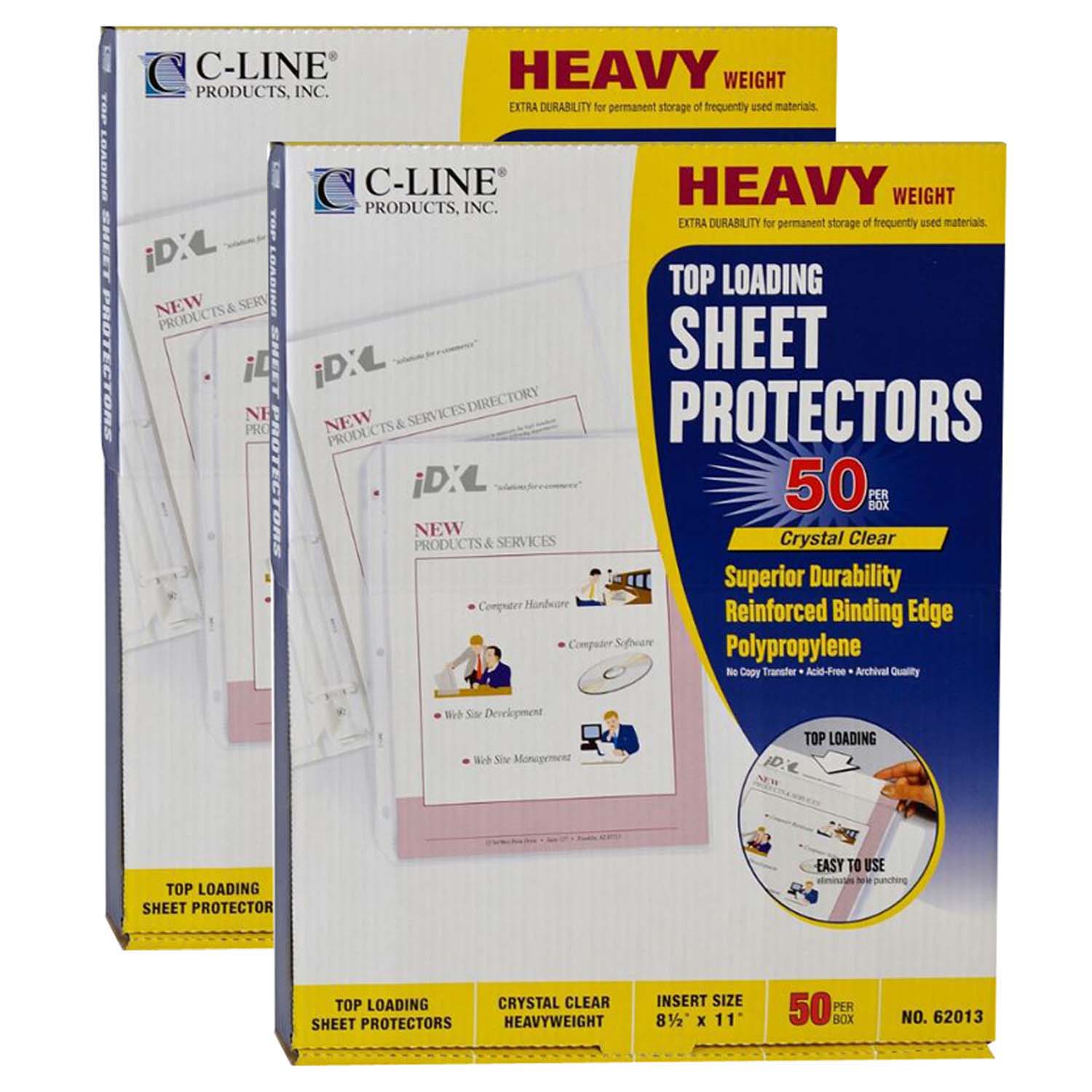Heavyweight Poly Sheet Protectors, Clear, Top Loading, 11" x 8 1/2", 50 Per Box, 2 Boxes