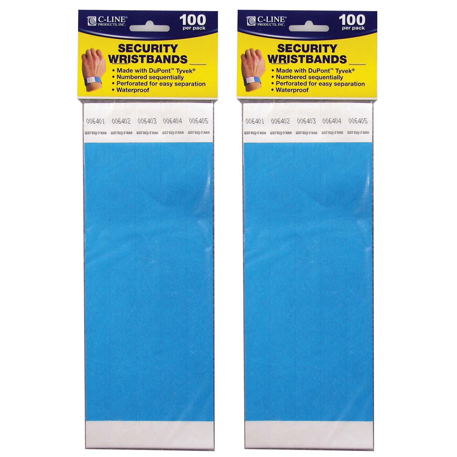 DuPont Tyvek Security Wristbands, Blue, 100 Per Pack, 2 Packs