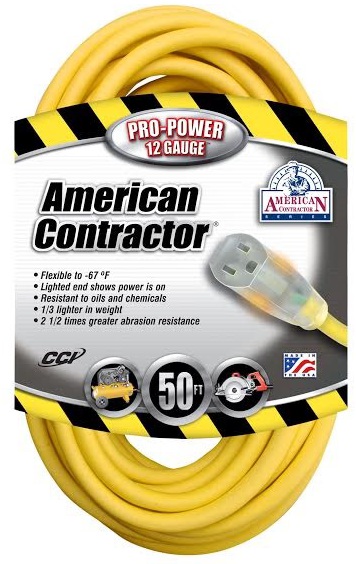 12/3" x 50 FEET YELLOW AMERICAN CONTRACTOR SERIES EXTENSION CORDS