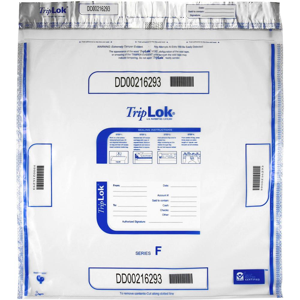 ControlTek High-Performing Security Bags - 20" Width x 20" Length - Clear - Polyethylene - 50/Pack - Cash, Bill, Deposit