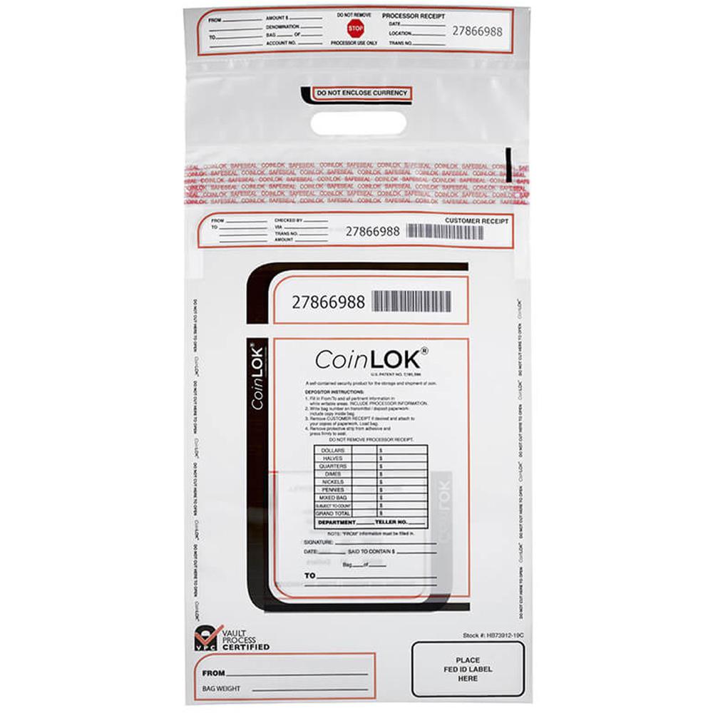 ControlTek CoinLOK Plastic Coin Bags - 12" Width x 25" Length - Clear - Plastic - 50/Pack - Coin